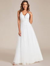V-Neck Pleated Applique Tulle A-Line Bridesmaid Dress